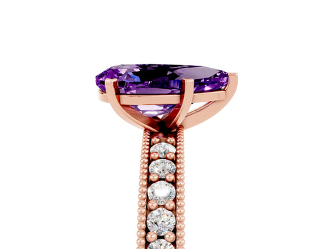 Rose gold Pear Cut Amethyst Milgrain Pavé Engagement Ring with Four-Prong Setting_5