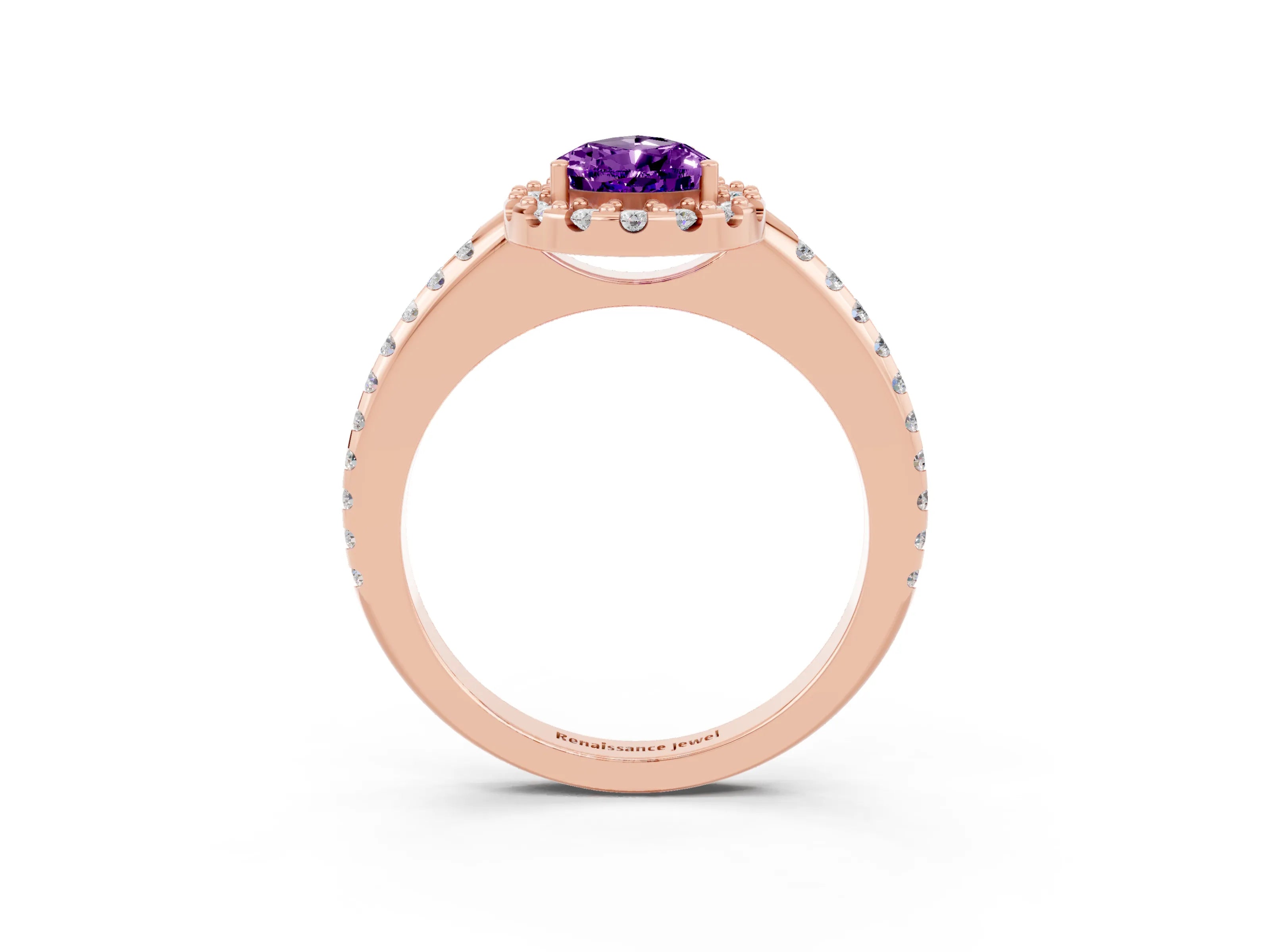 Rose gold Pear Cut Amethyst Pavé Halo Ring with Four-Prong Setting_15