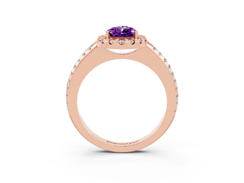 Rose gold Pear Cut Amethyst Pavé Halo Ring with Four-Prong Setting_15