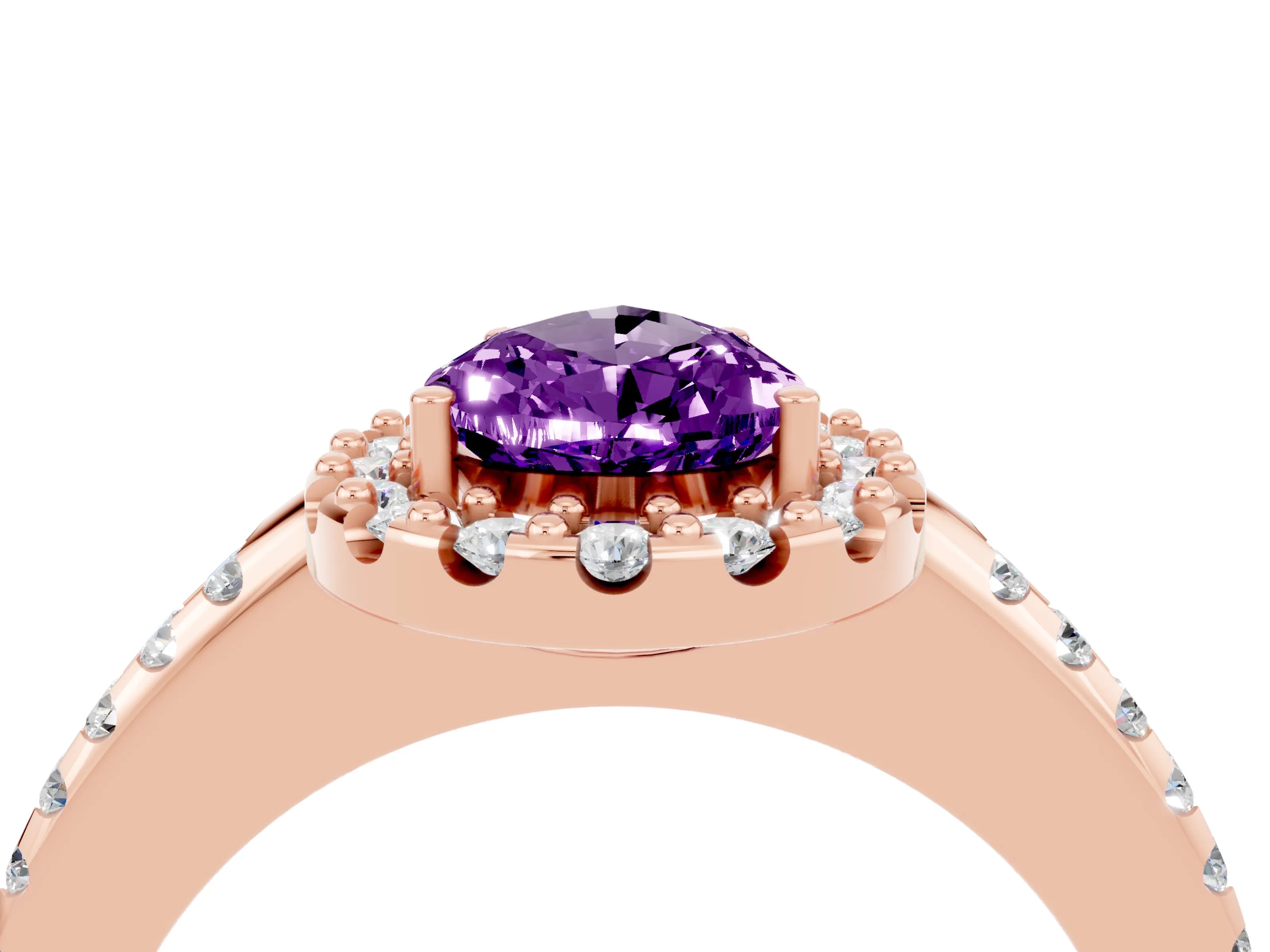 Rose gold Pear Cut Amethyst Pavé Halo Ring with Four-Prong Setting_16