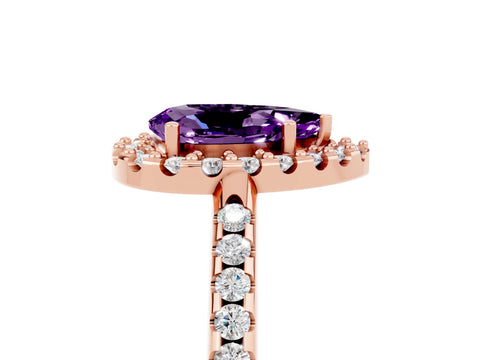 Rose gold Pear Cut Amethyst Pavé Halo Ring with Four-Prong Setting_17