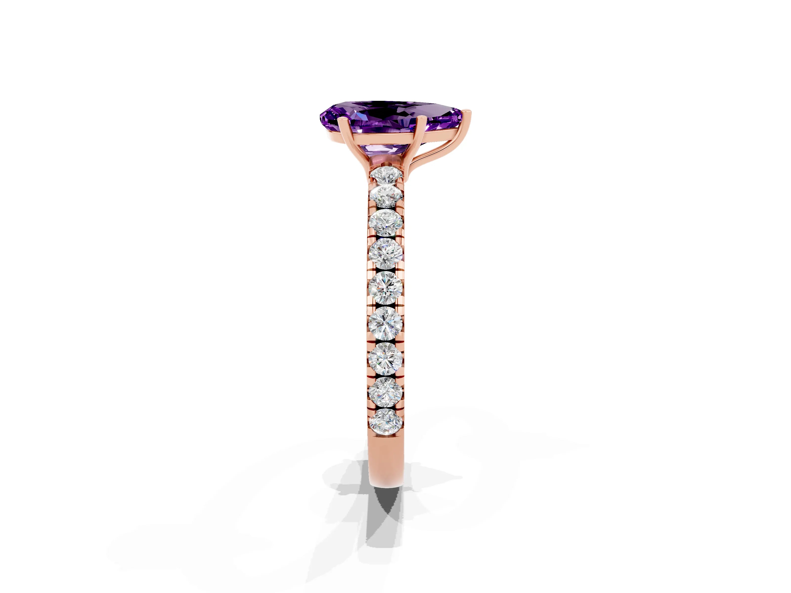 Rose gold Pear Cut Amethyst Pavé Solitaire Engagement Ring with Four-Prong Setting_13