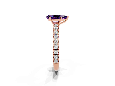 Rose gold Pear Cut Amethyst Pavé Solitaire Engagement Ring with Four-Prong Setting_13