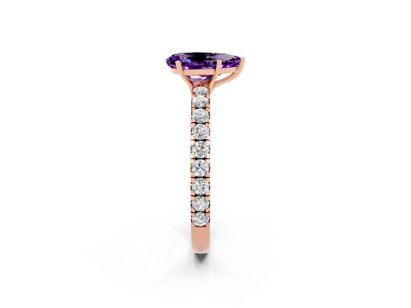 Rose gold Pear Cut Amethyst Pavé Solitaire Engagement Ring with Four-Prong Setting