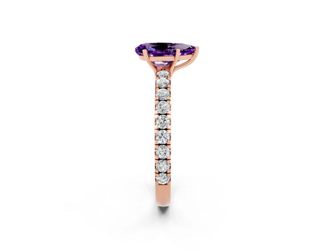 Rose gold Pear Cut Amethyst Pavé Solitaire Engagement Ring with Four-Prong Setting_14