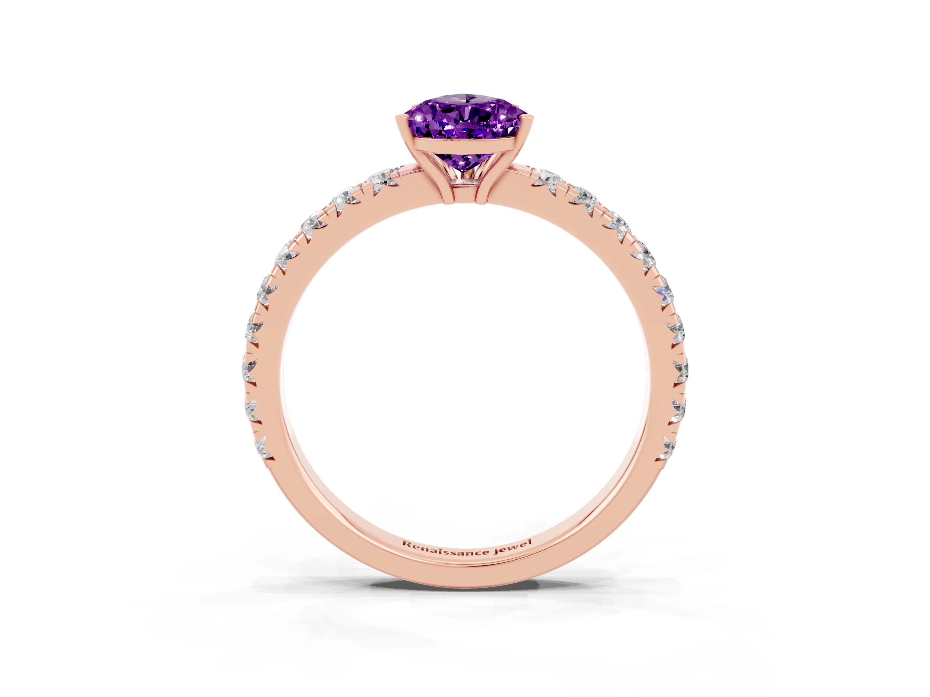 Rose gold Pear Cut Amethyst Pavé Solitaire Engagement Ring with Four-Prong Setting_15