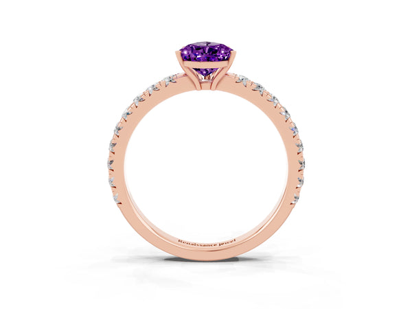 Rose gold Pear Cut Amethyst Pavé Solitaire Engagement Ring with Four-Prong Setting