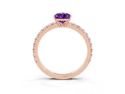 Rose gold Pear Cut Amethyst Pavé Solitaire Engagement Ring with Four-Prong Setting_15