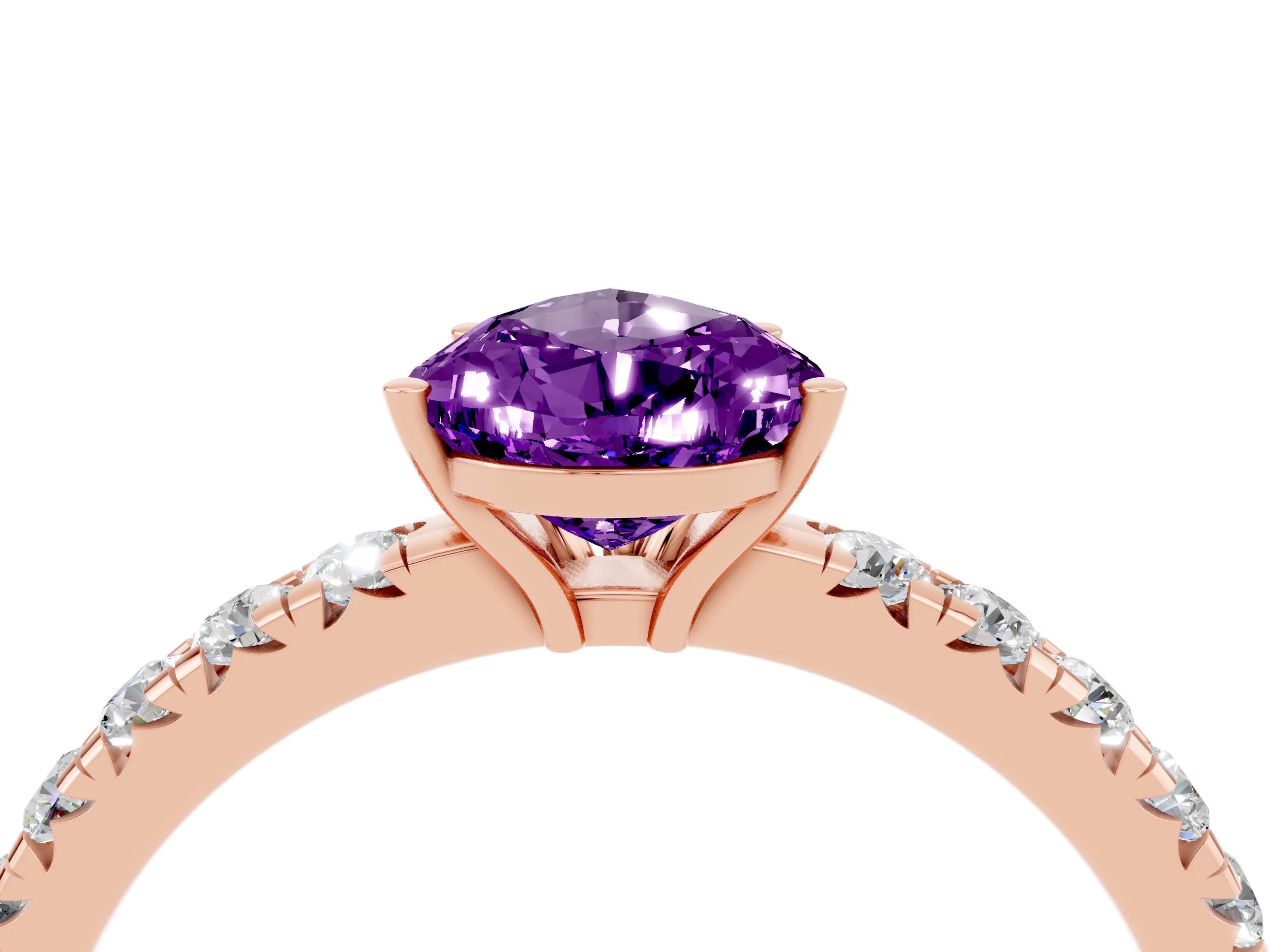 Rose gold Pear Cut Amethyst Pavé Solitaire Engagement Ring with Four-Prong Setting_16