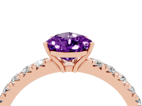 Rose gold Pear Cut Amethyst Pavé Solitaire Engagement Ring with Four-Prong Setting_16