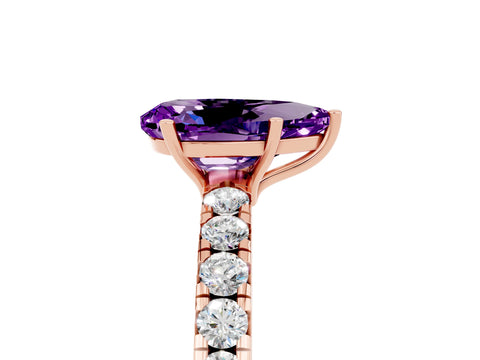 Rose gold Pear Cut Amethyst Pavé Solitaire Engagement Ring with Four-Prong Setting_17