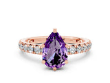 Rose gold Pear Cut Amethyst Pavé Solitaire Ring with Round Band and Prong Setting_24