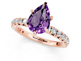 Rose gold Pear Cut Amethyst Pavé Solitaire Ring with Round Band and Prong Setting_25