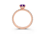 Rose gold Pear Cut Amethyst Pavé Solitaire Ring with Round Band and Prong Setting_27