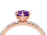 Rose gold Pear Cut Amethyst Pavé Solitaire Ring with Round Band and Prong Setting_28