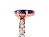 Rose gold Pear Cut Amethyst Pavé Solitaire Ring with Round Band and Prong Setting_29