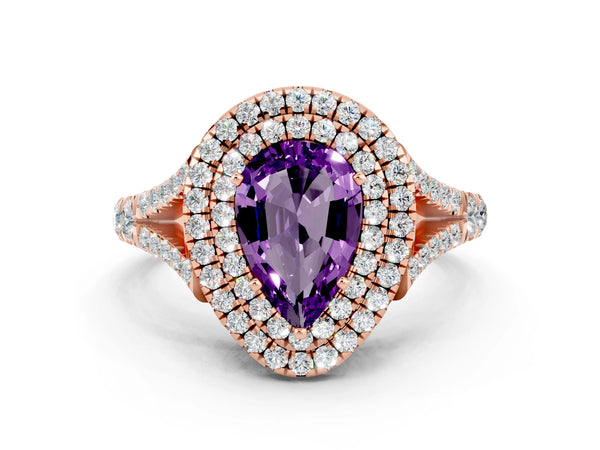 Rose gold Pear Cut Amethyst Pavé Split Shank Double Halo Engagement Ring