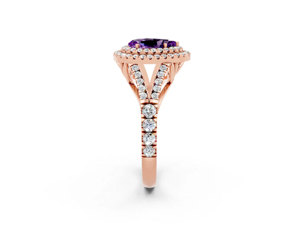 Rose gold Pear Cut Amethyst Pavé Split Shank Double Halo Engagement Ring