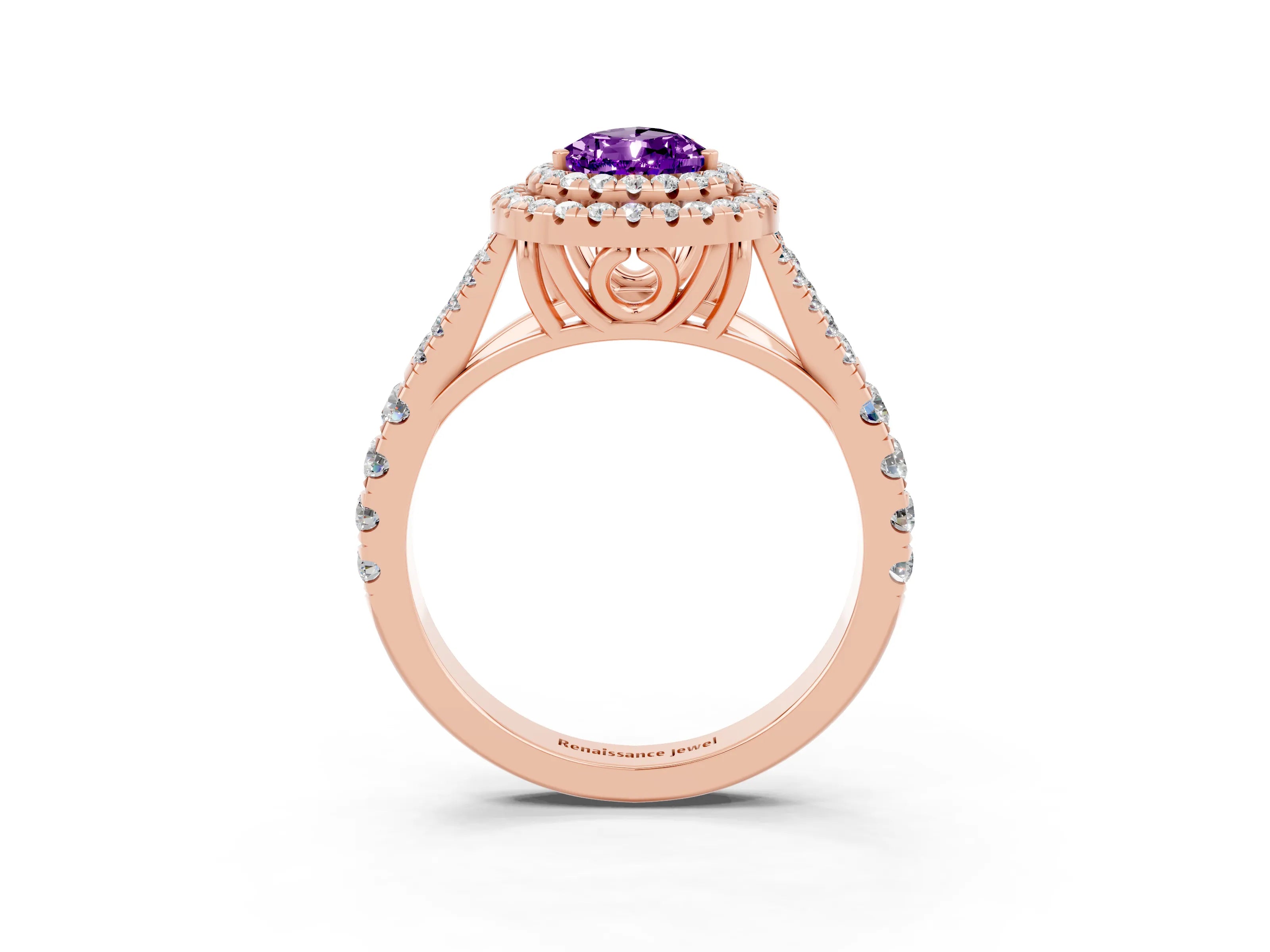 Rose gold Pear Cut Amethyst Pavé Split Shank Double Halo Engagement Ring_3