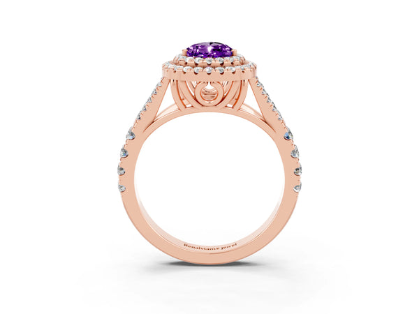Rose gold Pear Cut Amethyst Pavé Split Shank Double Halo Engagement Ring
