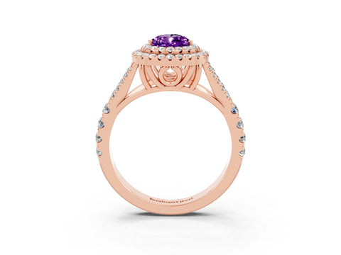 Rose gold Pear Cut Amethyst Pavé Split Shank Double Halo Engagement Ring_3