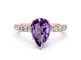 Rose gold Pear Cut Amethyst Pave Band Solitaire Ring with Four-Prong Setting_24