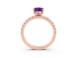 Rose gold Pear Cut Amethyst Pave Band Solitaire Ring with Four-Prong Setting_27