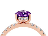 Rose gold Pear Cut Amethyst Pave Band Solitaire Ring with Four-Prong Setting_28
