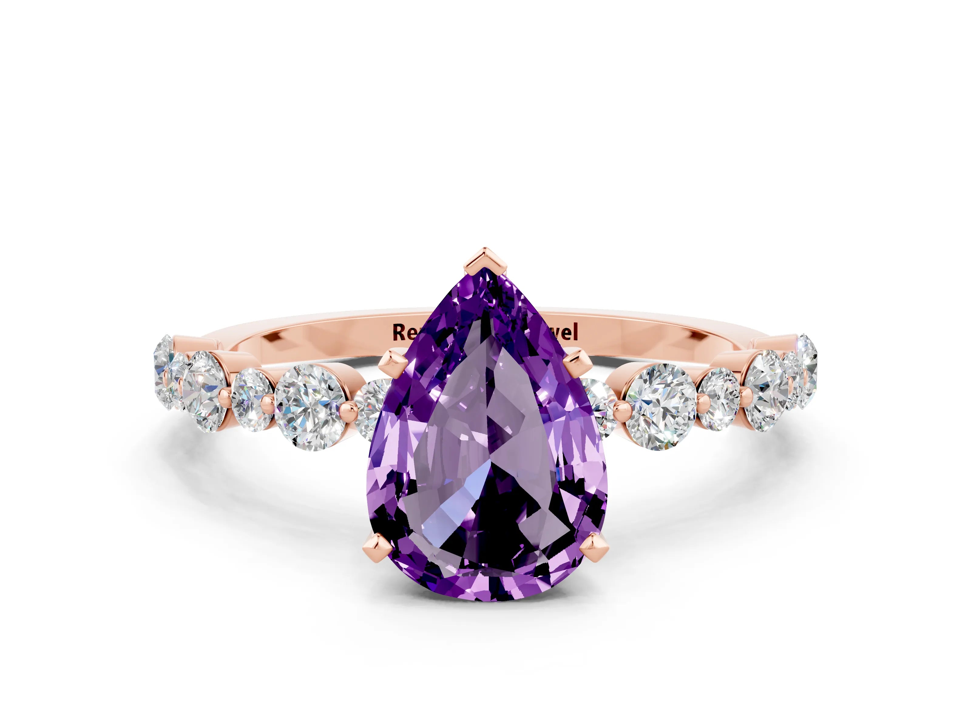 Rose gold Pear Cut Amethyst Prong Set Engagement Ring with Pavé Band