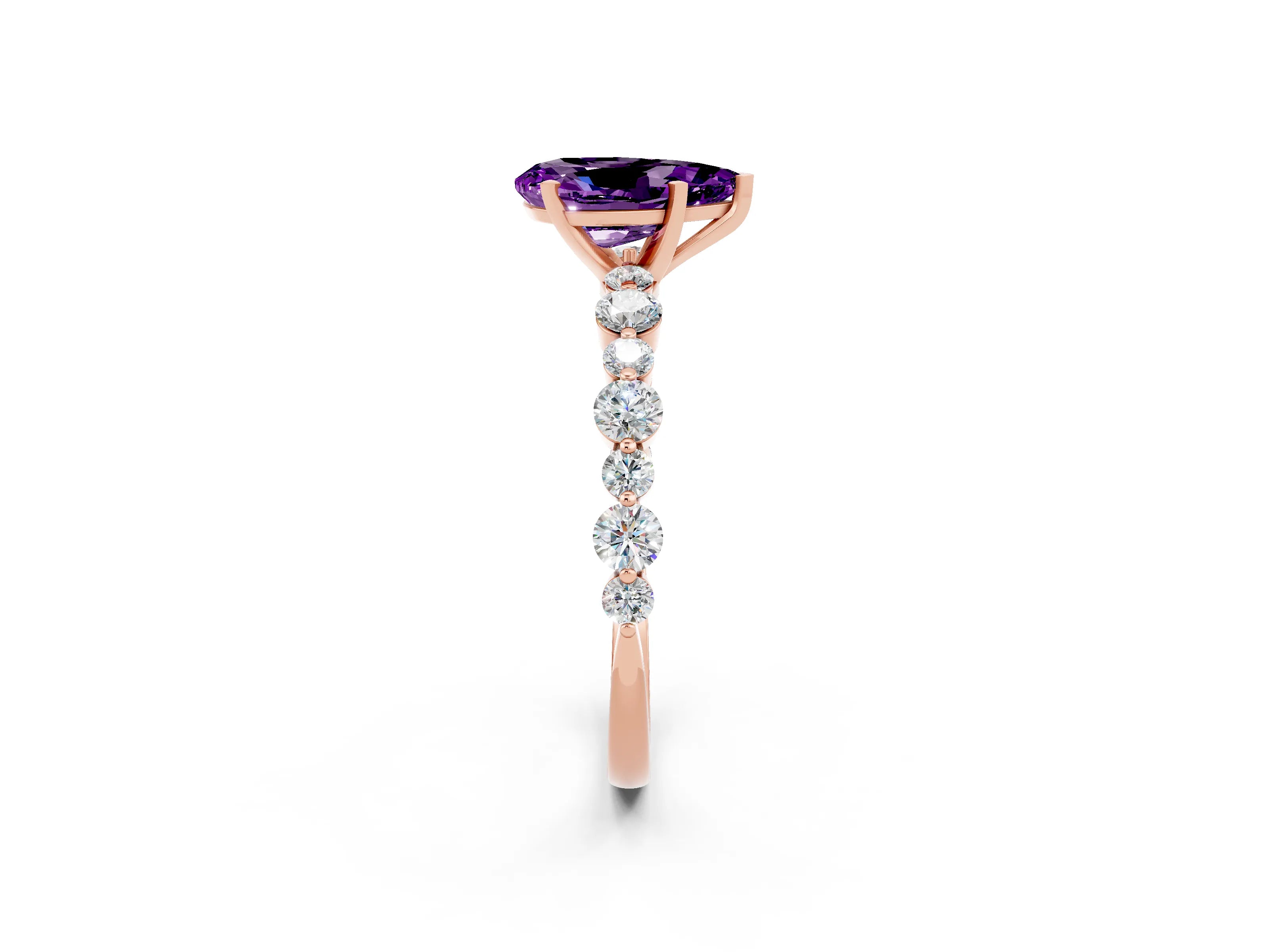 Rose gold Pear Cut Amethyst Prong Set Engagement Ring with Pavé Band_2