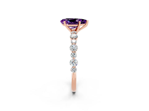 Rose gold Pear Cut Amethyst Prong Set Engagement Ring with Pavé Band_2