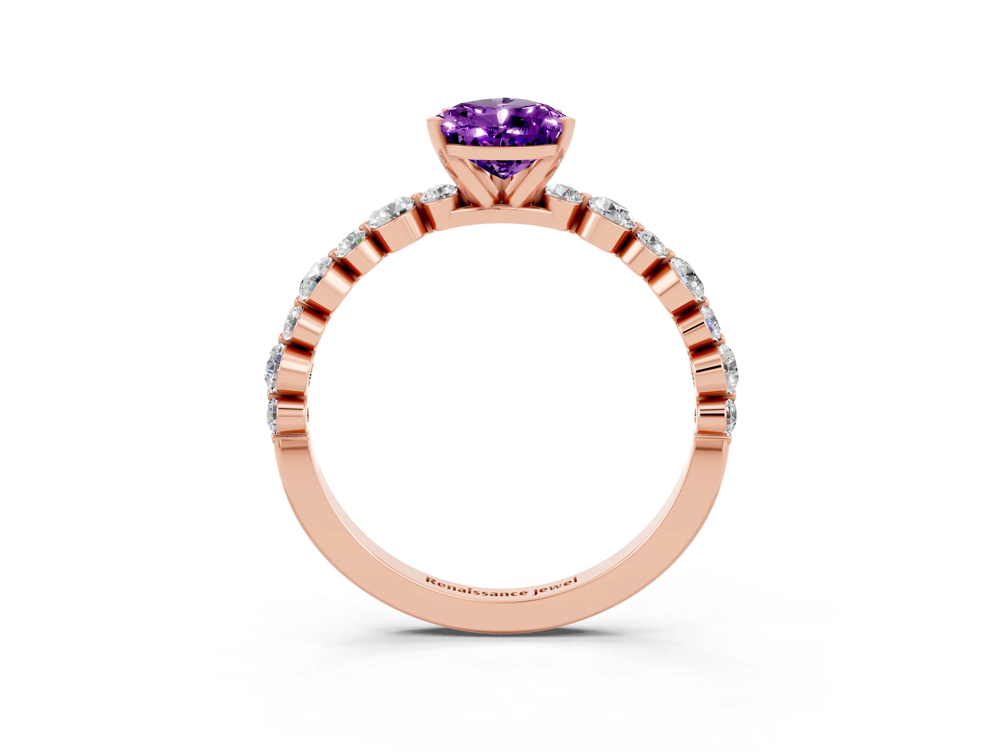 Rose gold Pear Cut Amethyst Prong Set Engagement Ring with Pavé Band_3