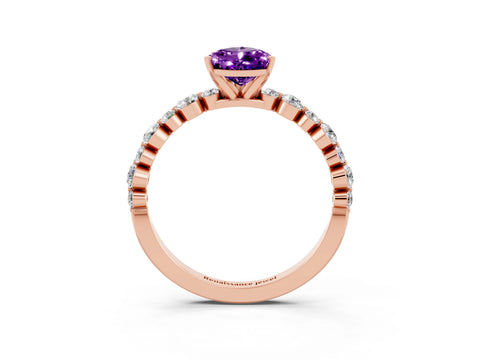 Rose gold Pear Cut Amethyst Prong Set Engagement Ring with Pavé Band_3