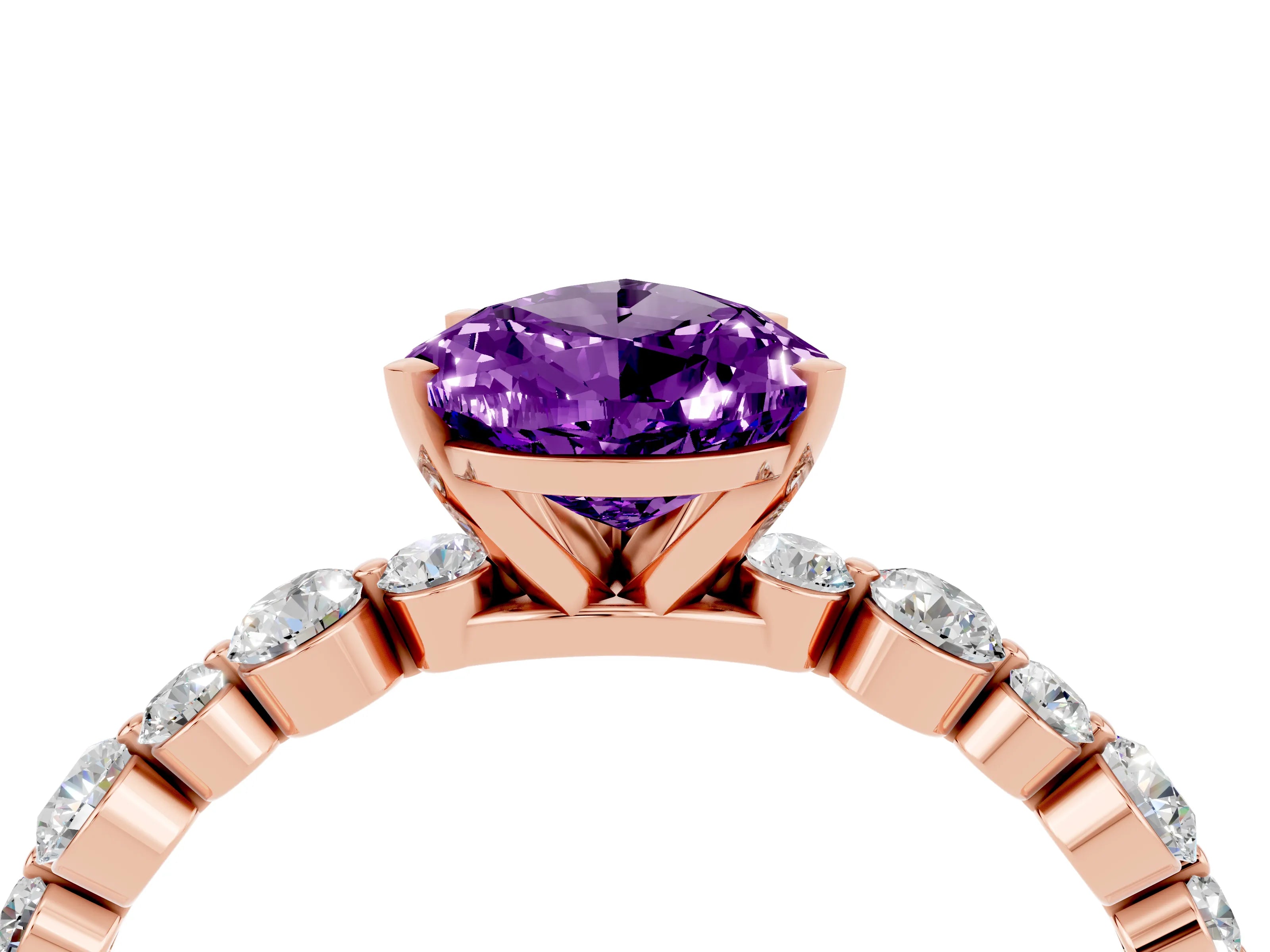 Rose gold Pear Cut Amethyst Prong Set Engagement Ring with Pavé Band_4
