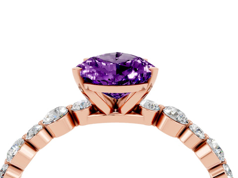 Rose gold Pear Cut Amethyst Prong Set Engagement Ring with Pavé Band_4