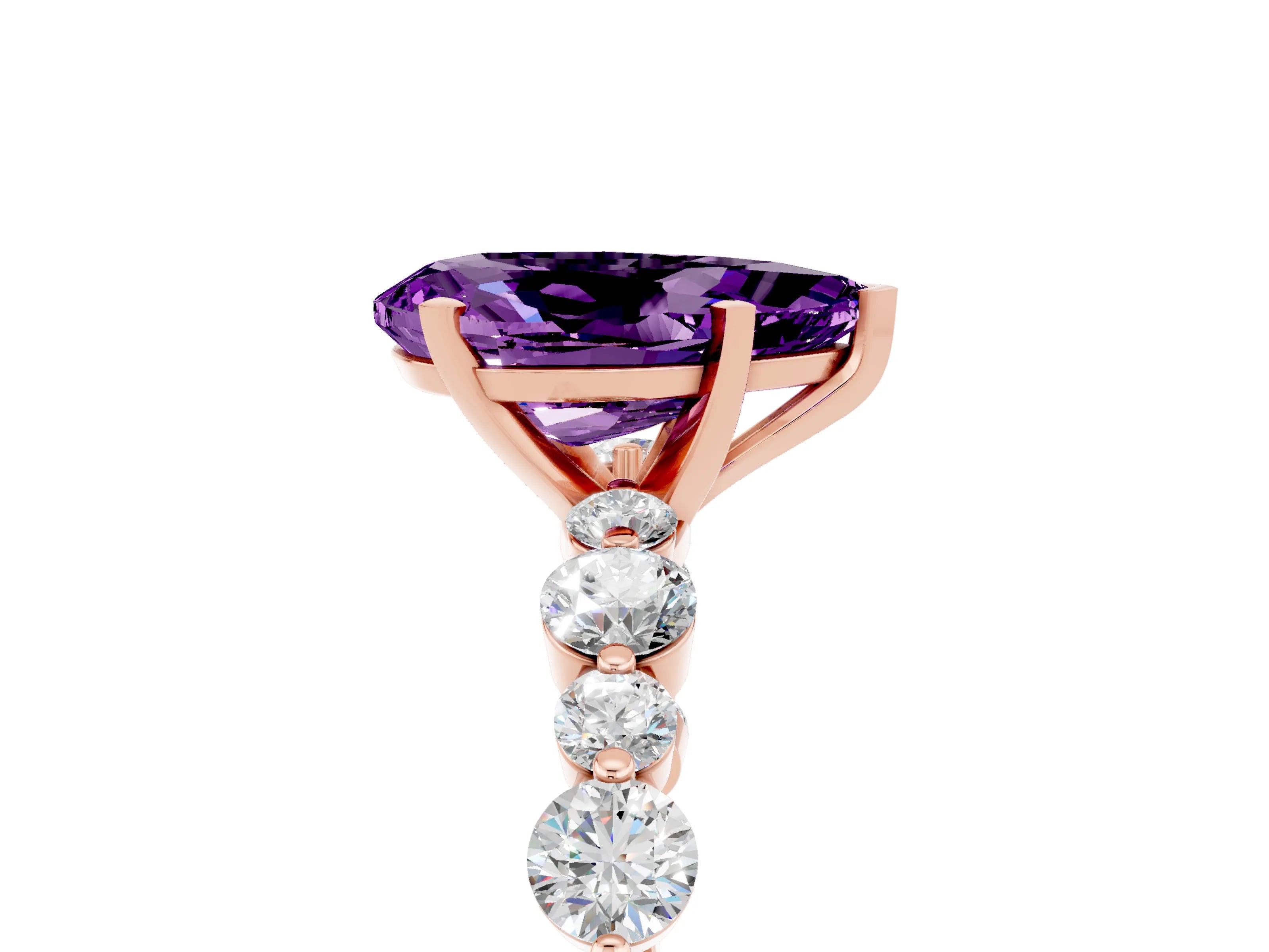 Rose gold Pear Cut Amethyst Prong Set Engagement Ring with Pavé Band_5
