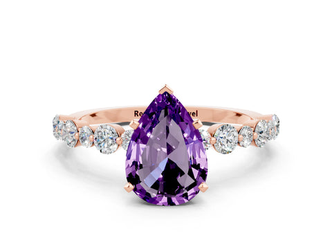 Rose gold Pear Cut Amethyst Prong Set Engagement Ring with Pavé Band