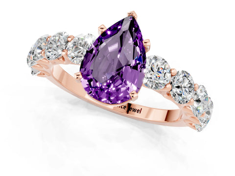Rose gold Pear Cut Amethyst Prong Setting with Side Stones on a Pave Band_1