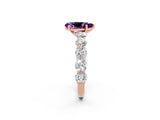 Rose gold Pear Cut Amethyst Prong Setting with Side Stones on a Pave Band_2