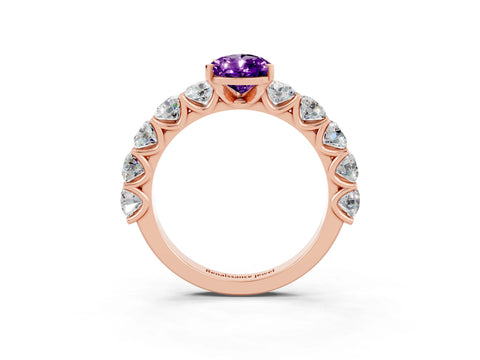Rose gold Pear Cut Amethyst Prong Setting with Side Stones on a Pave Band_3