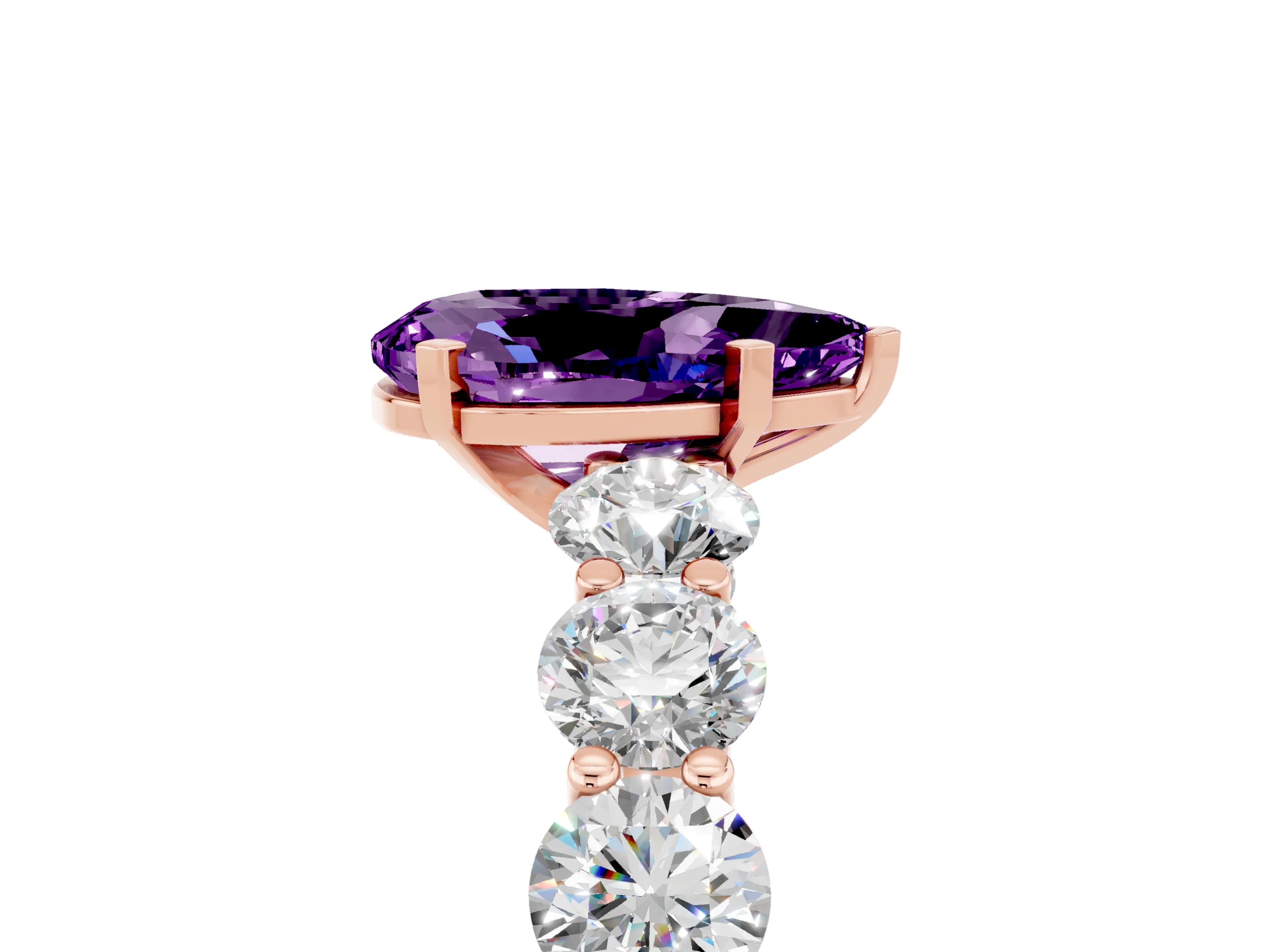 Rose gold Pear Cut Amethyst Prong Setting with Side Stones on a Pave Band_5