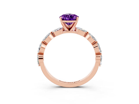 Rose gold Pear Cut Amethyst Ring with Marquise Side Stones and Prong Setting_3