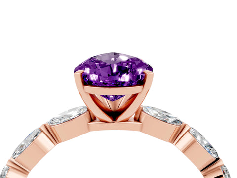 Rose gold Pear Cut Amethyst Ring with Marquise Side Stones and Prong Setting_4