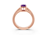 Rose gold Pear Cut Amethyst Ring with Milgrain Pavé Band and Four-Prong Setting_15