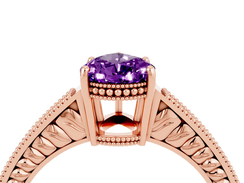 Rose gold Pear Cut Amethyst Ring with Milgrain Pavé Band and Four-Prong Setting_16