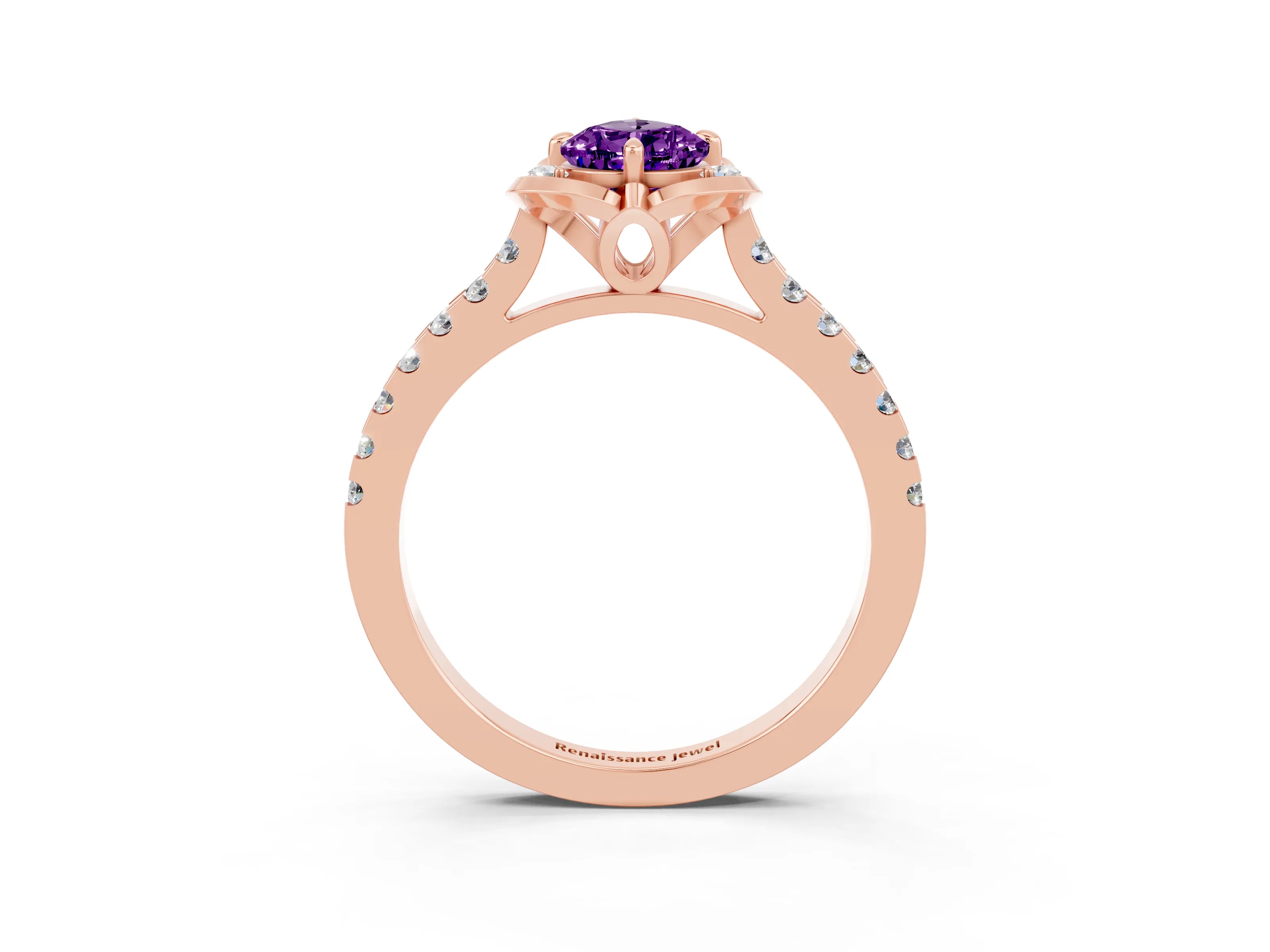 Rose gold Pear Cut Amethyst Ring with Pavé Band and Floral Prong Setting_3