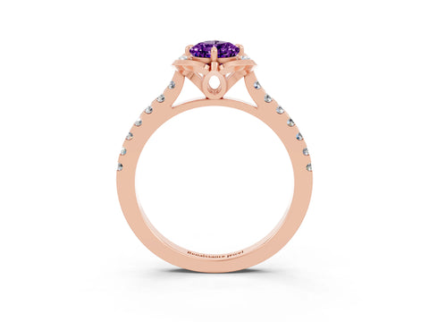 Rose gold Pear Cut Amethyst Ring with Pavé Band and Floral Prong Setting_3