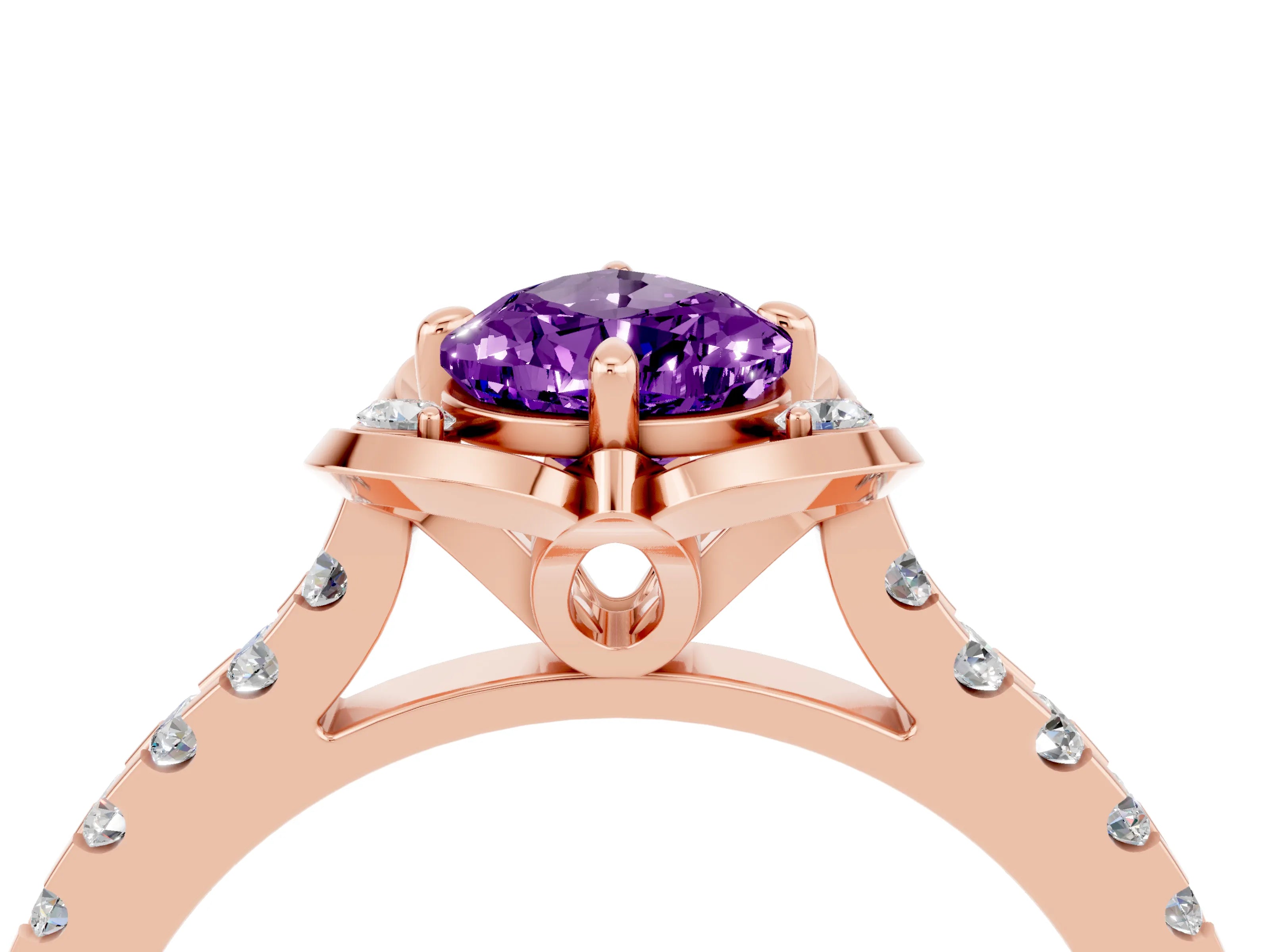 Rose gold Pear Cut Amethyst Ring with Pavé Band and Floral Prong Setting_4