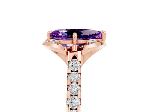 Rose gold Pear Cut Amethyst Ring with Pavé Band and Floral Prong Setting_5