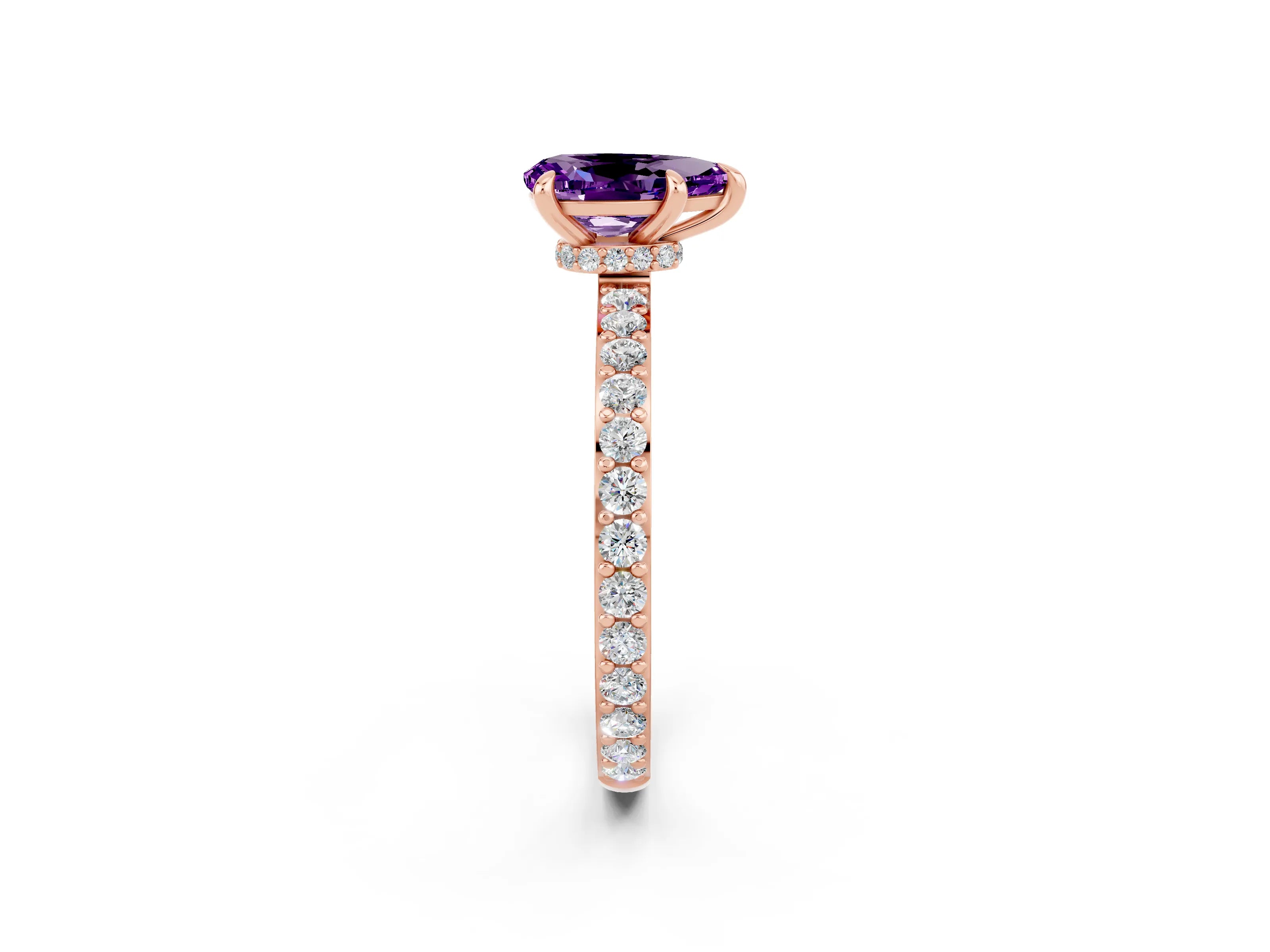 Rose gold Pear Cut Amethyst Ring with Pavé Band and Four-Prong Setting_2